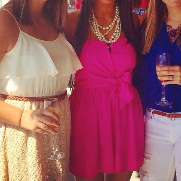 pink strapless romper